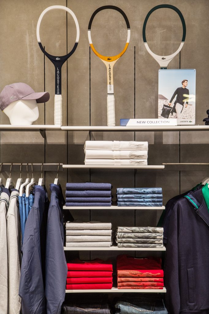 Heathrow, Terminal 4, airside, departure lounge, Lacoste retail outlet, March 2016.