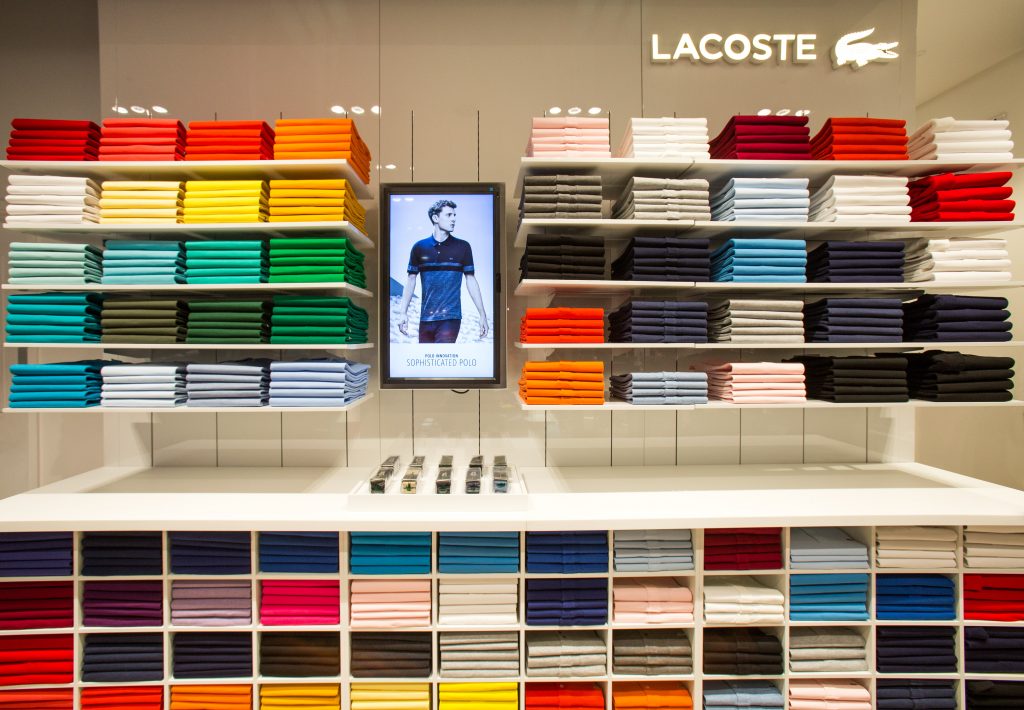 Heathrow, Terminal 4, airside, departure lounge, Lacoste retail outlet, March 2016.
